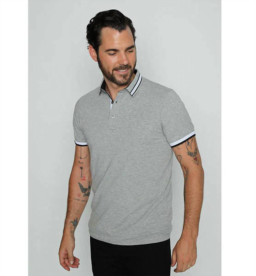 NEW EIGHT X stripe trim polo in grey
